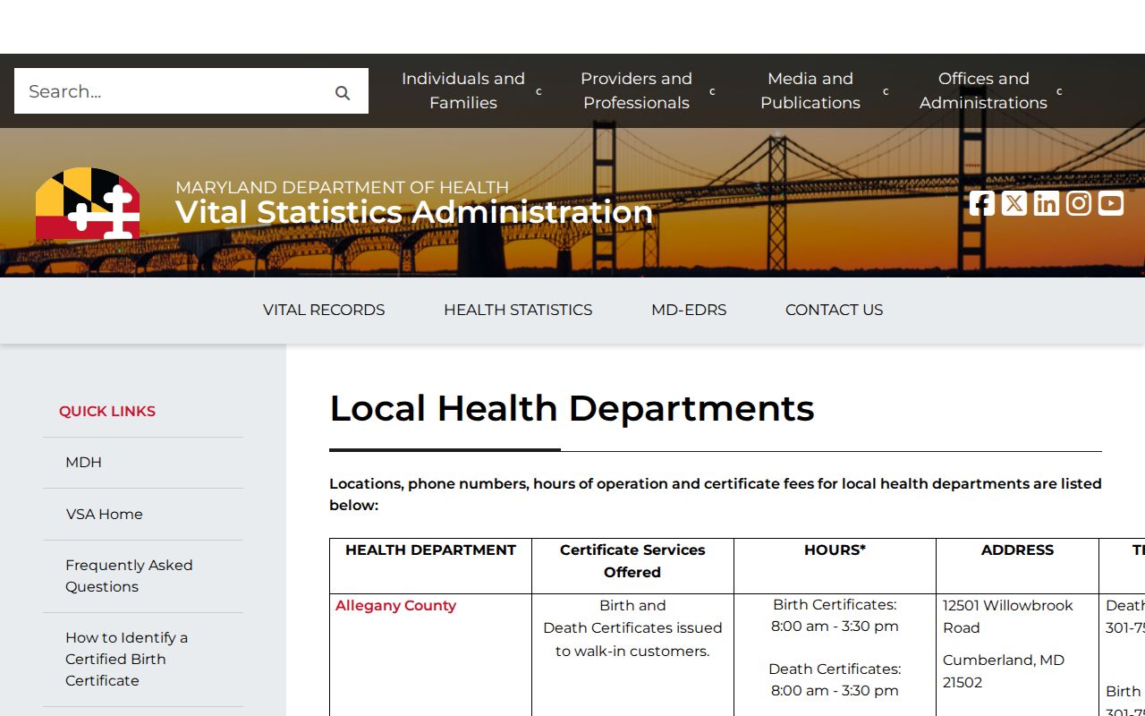 Bethesda public records Montgomery vital certificate service