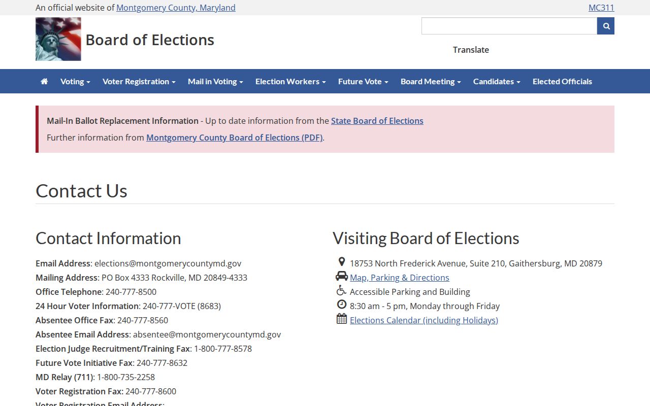 Bethesda voter registration records Montgomery County elections contacts